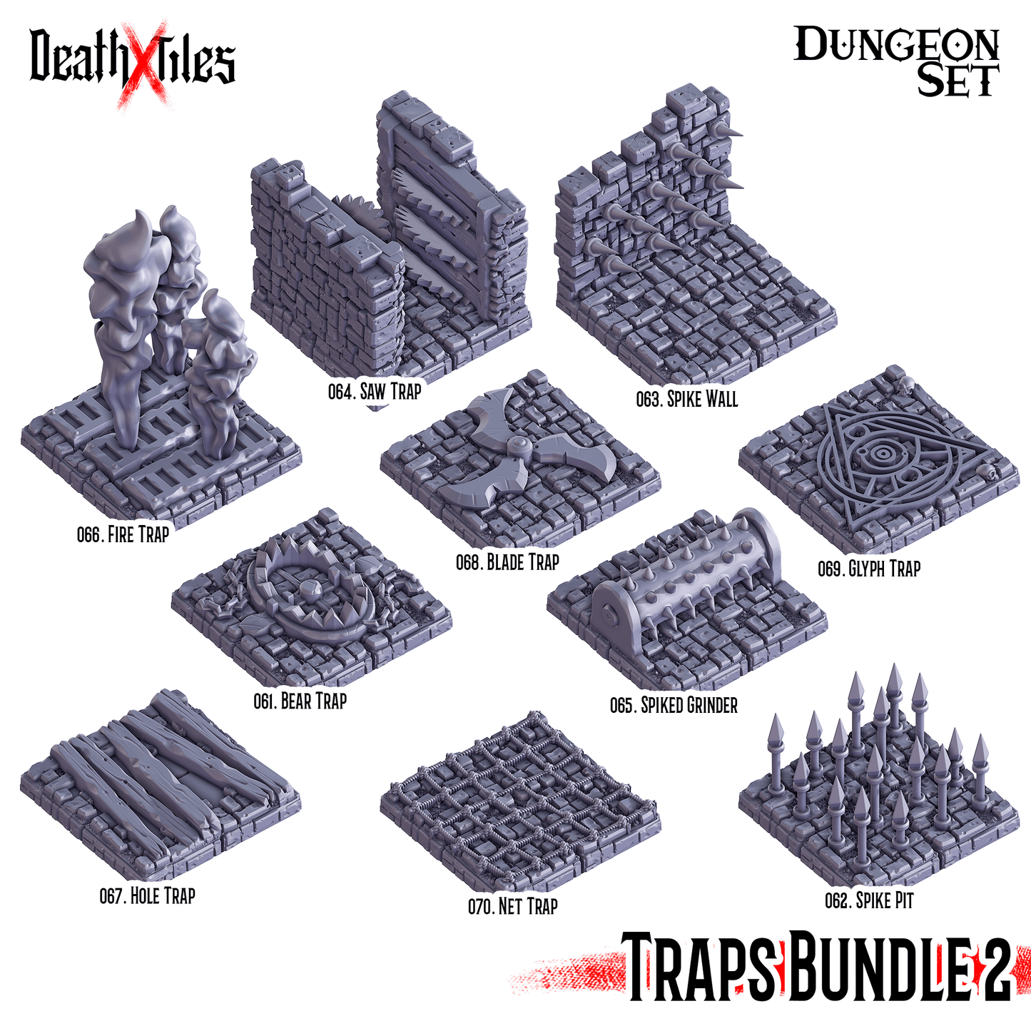 3D Printed Cast n Play Death x Tiles - Trap Bundle 2 Dungeon Tile Set - 3D Printing Boss 