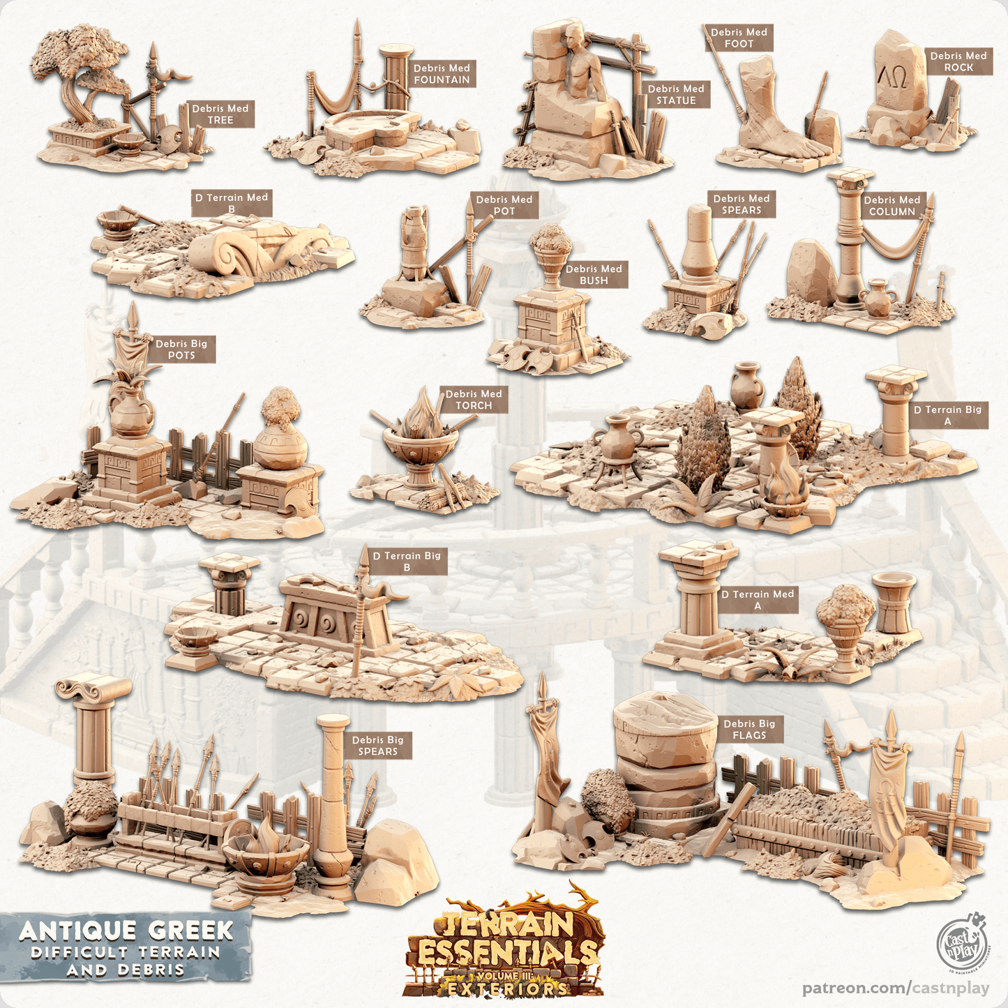 3D Printed Cast n Play Debris and Difficult Terrain Antique Greek Set 28mm 32mm D&D - 3D Printing Boss 