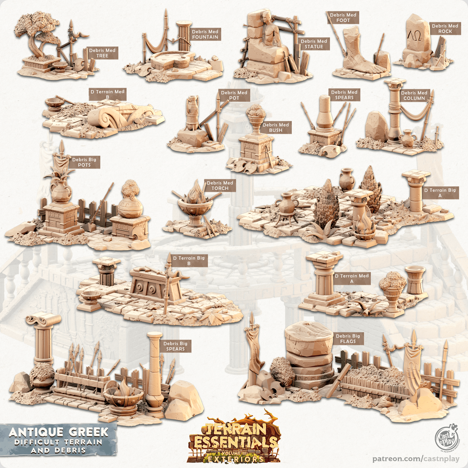 3D Printed Cast n Play Debris and Difficult Terrain Antique Greek Set 28mm 32mm D&D - 3D Printing Boss 