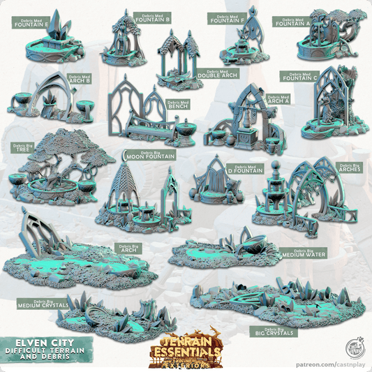 3D Printed Cast n Play Debris and Difficult Terrain Elven City Set Terrain Essentials Vol III Exteriors28mm 32mm D&D - 3D Printing Boss 