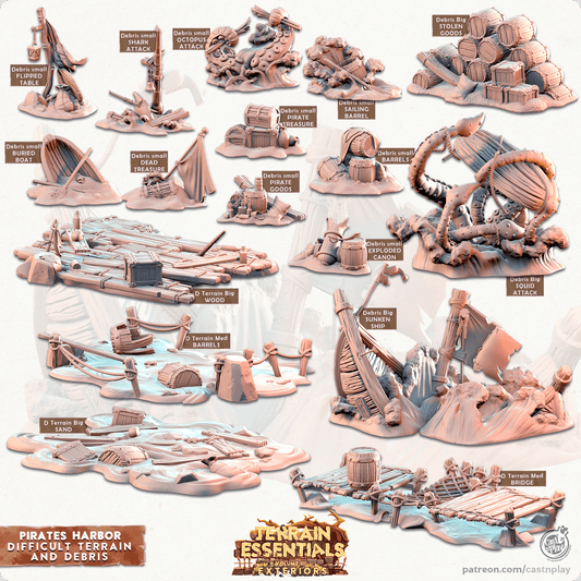 3D Printed Cast n Play Debris and Difficult Terrain Pirates Harbor Set 28mm 32mm D&D - 3D Printing Boss 