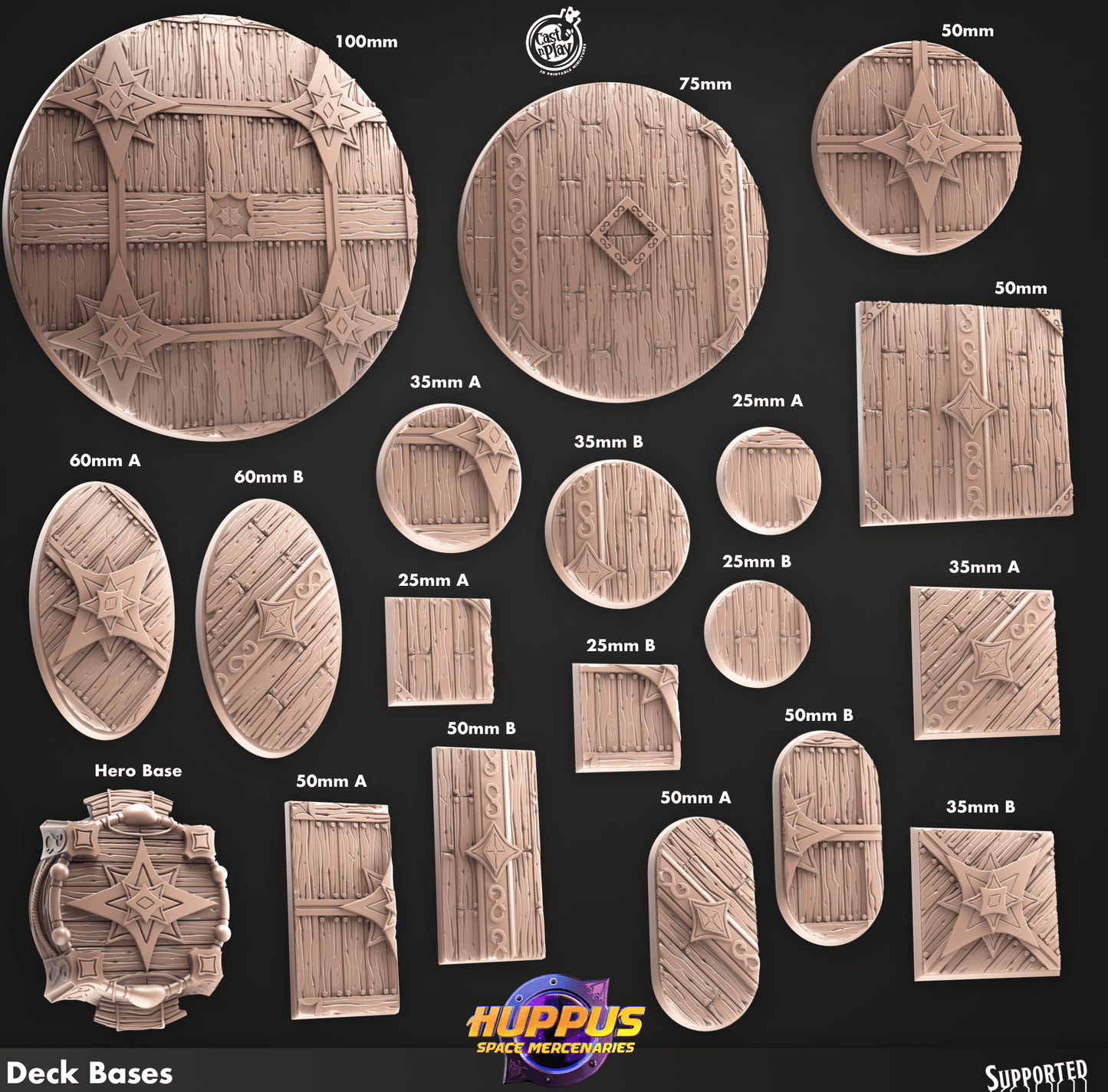 3D Printed Cast n Play Deck Bases Huppus, Space Mercenaries Set 28mm 32mm D&D - 3D Printing Boss 