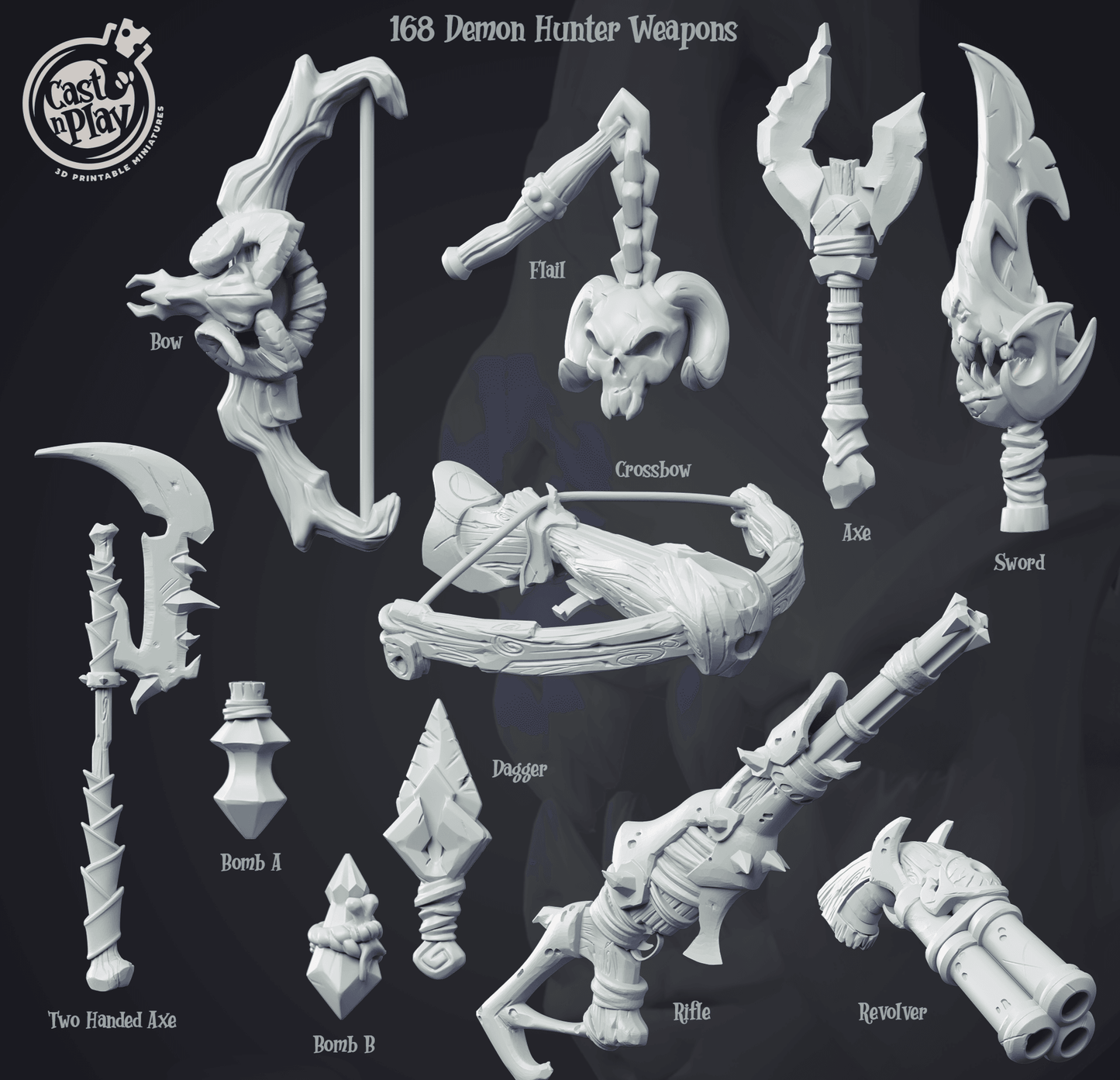 3D Printed Cast n Play Demon Hunter Weapons 28mm 32mm D&D - 3D Printing Boss 