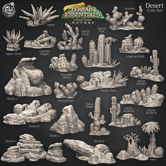 3D Printed Cast n Play Desert Core Set Desert Terrain Set Terrain Essentials Nature 28mm 32mm D&D - 3D Printing Boss 