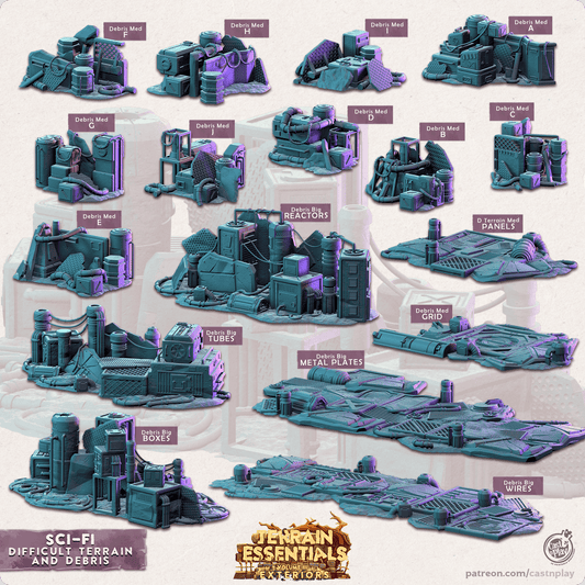 3D Printed Cast n Play Difficult Terrain & Debris Sci-Fi City Set Terrain Essentials Vol III Exteriors 28mm 32mm D&D - 3D Printing Boss 