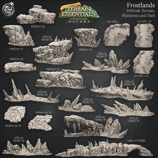 3D Printed Cast n Play Difficult Terrain, Platforms and Path Frostlands Terrain Set Terrain Essentials Nature 28mm 32mm D&D - 3D Printing Boss 