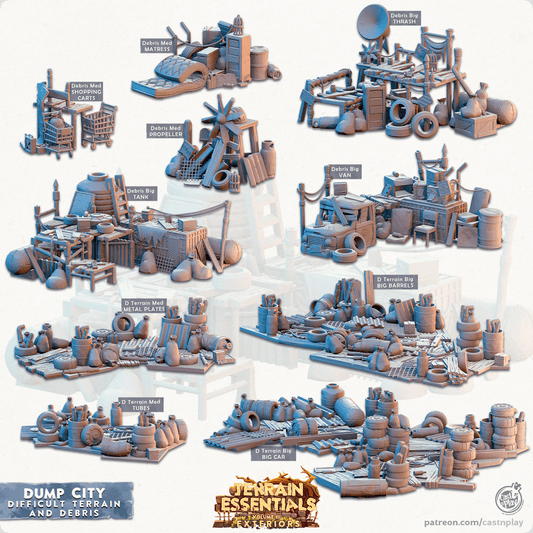 3D Printed Cast n Play Difficult Terrain and Debris Dump City Set 28mm 32mm D&D - 3D Printing Boss 