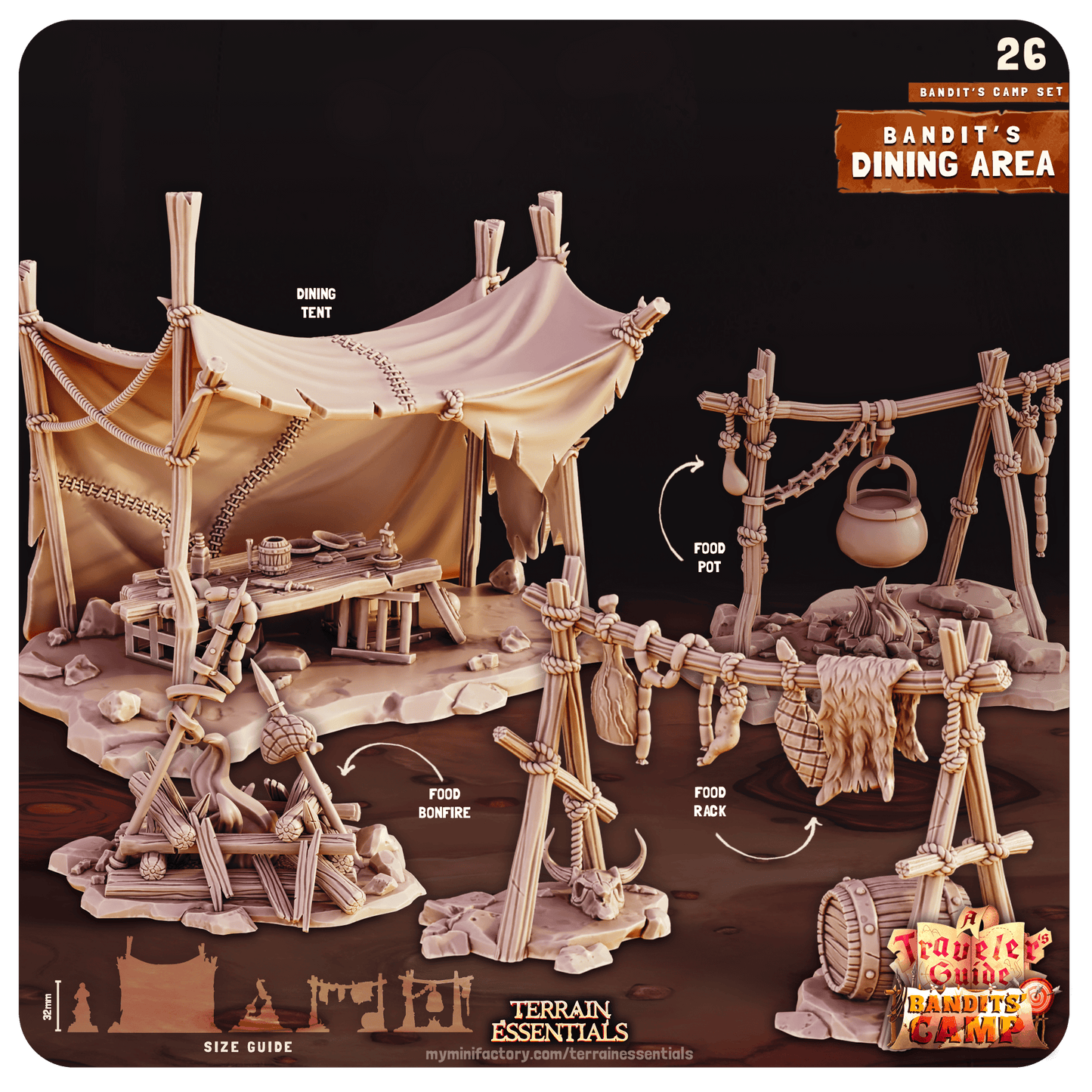 3D Printed Cast n Play Dining Area Bandits Camp Terrain Set 28mm 32mm D&D - 3D Printing Boss 
