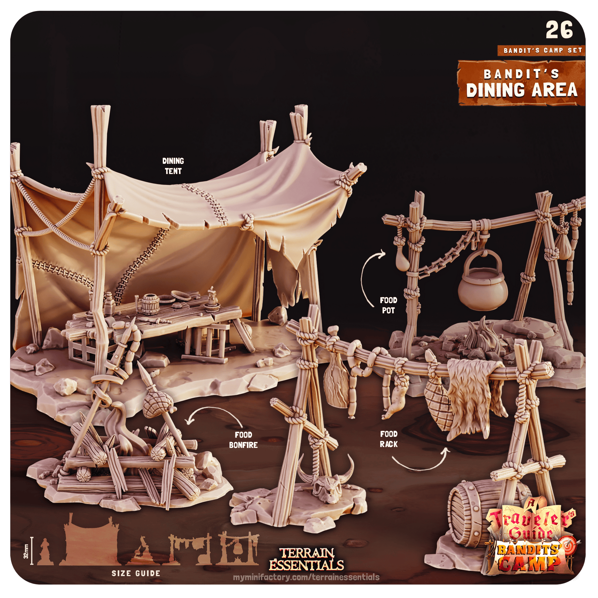 3D Printed Cast n Play Dining Area Bandits Camp Terrain Set 28mm 32mm D&D - 3D Printing Boss 