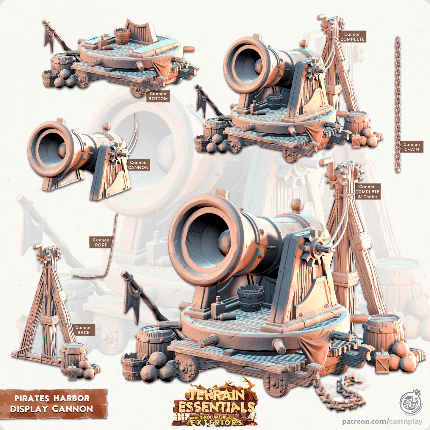 3D Printed Cast n Play Display Cannon Pirates Harbor Set 28mm 32mm D&D - 3D Printing Boss 