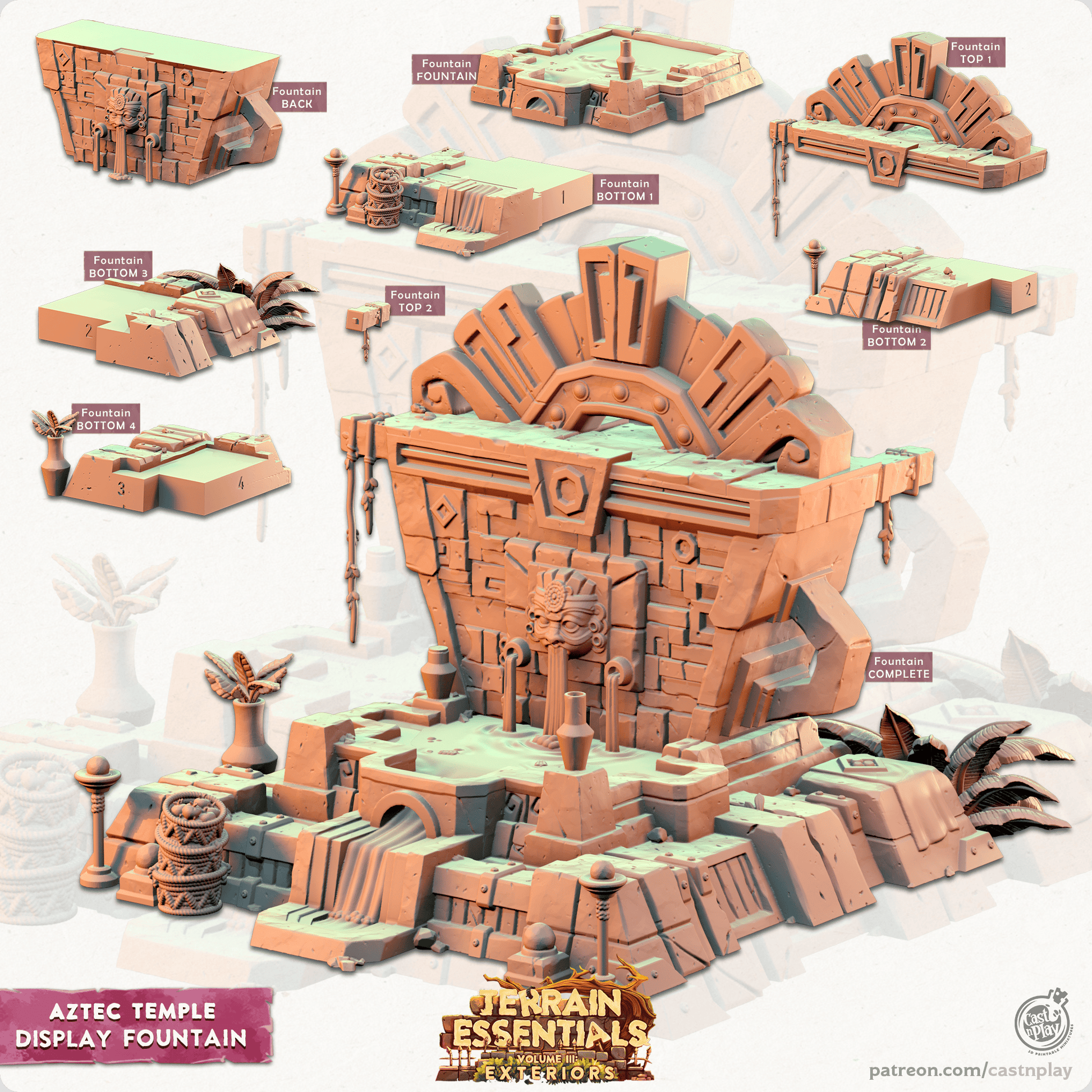 3D Printed Cast n Play Display Fountain Aztec Temple Set 28mm 32mm D&D - 3D Printing Boss 