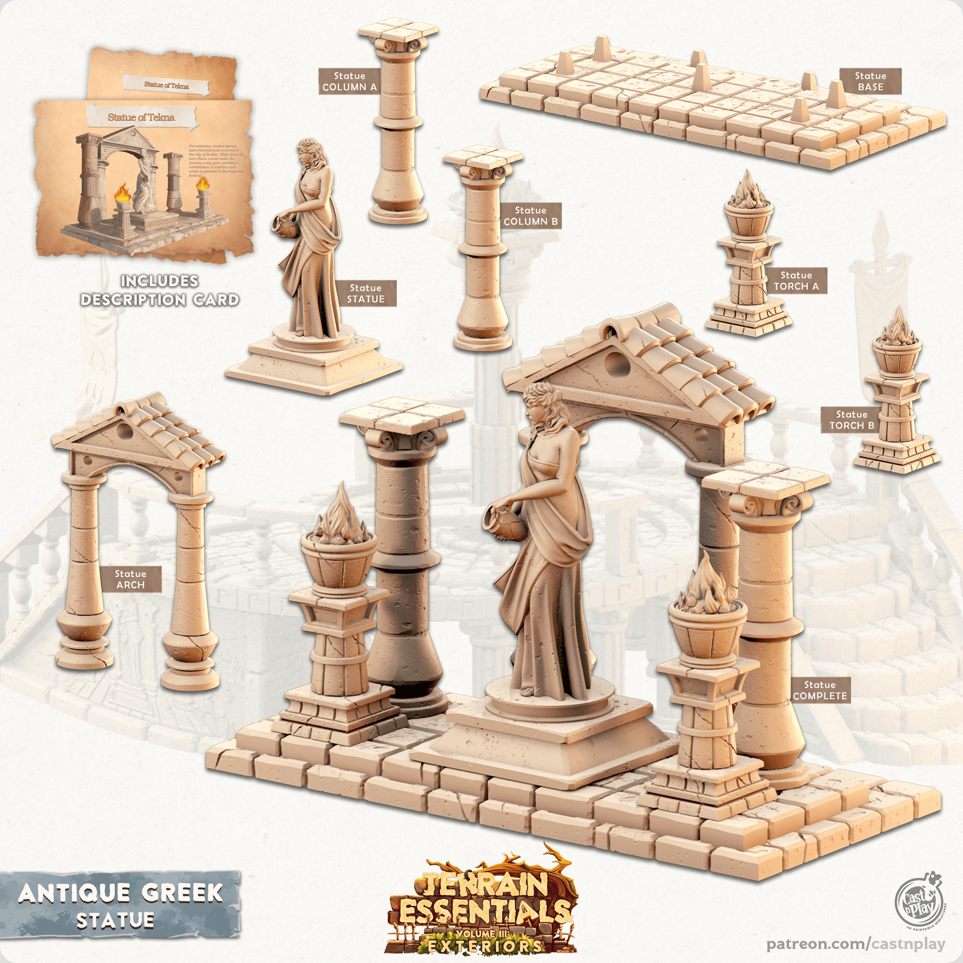 3D Printed Cast n Play Display Statue Antique Greek Set 28mm 32mm D&D - 3D Printing Boss 