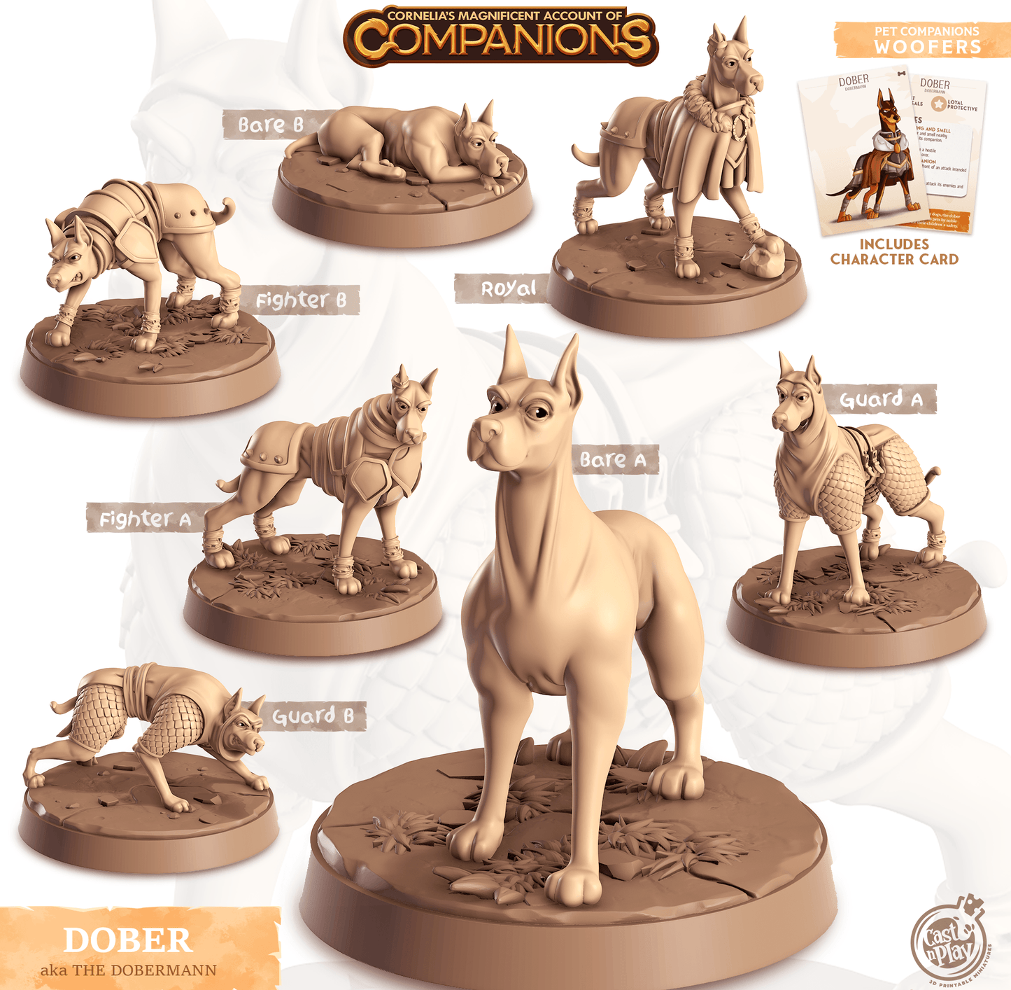 3D Printed Cast n Play Dober - Dobermann Companions 28mm 32mm D&D - 3D Printing Boss 