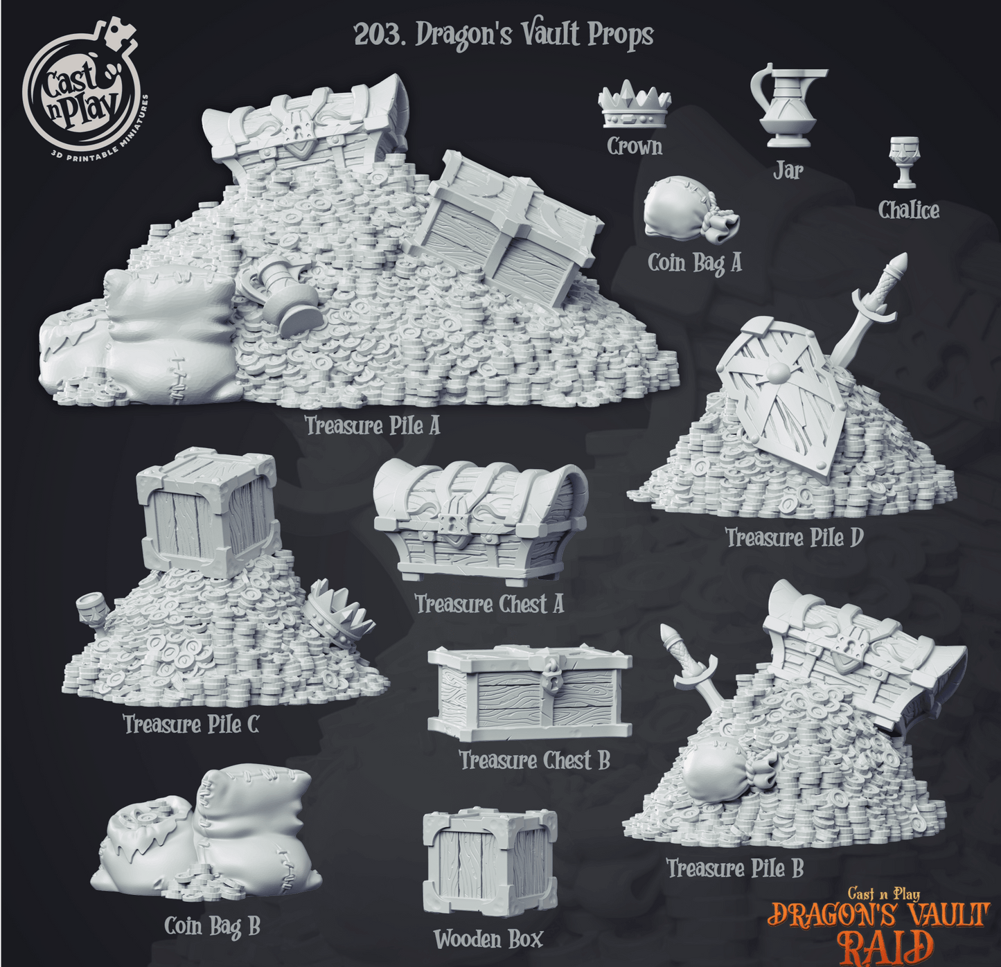 3D Printed Cast n Play Dragon's Vault Props Dragons Hoard 28mm 32mm D&D - 3D Printing Boss 