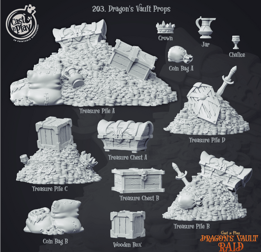 3D Printed Cast n Play Dragon's Vault Props Dragons Hoard 28mm 32mm D&D - 3D Printing Boss 