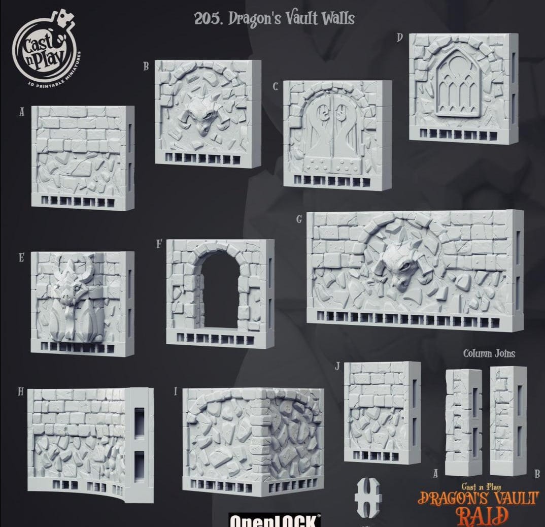 3D Printed Cast n Play Dragon's Vault Walls Dragon's Hoard 28mm 32mm D&D - 3D Printing Boss 