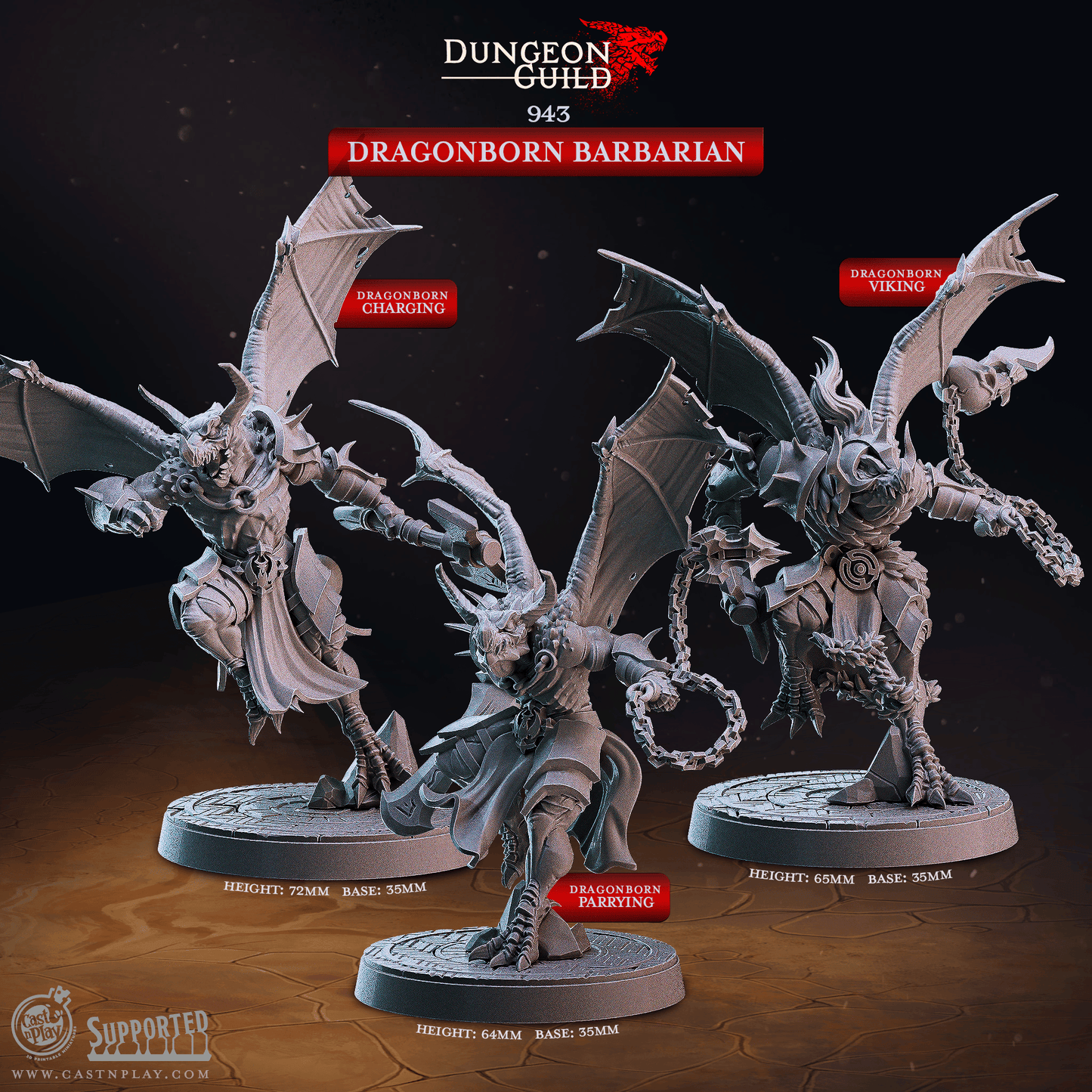 3D Printed Cast n Play Dragonborn Barbarian Dungeon Guild Set 28mm 32mm D&D - 3D Printing Boss 