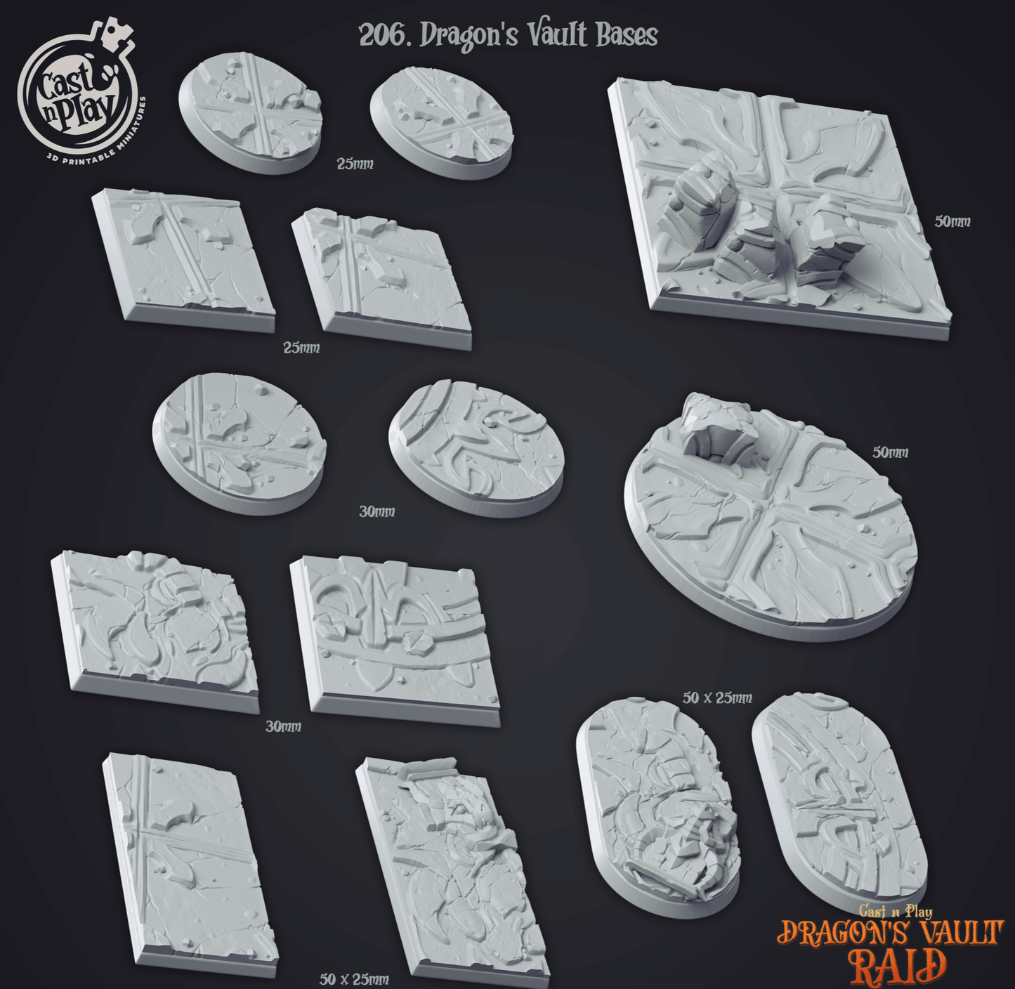 3D Printed Cast n Play Dragons Vault Dragons Hoard Bases Set 28mm 32mm D&D - 3D Printing Boss 