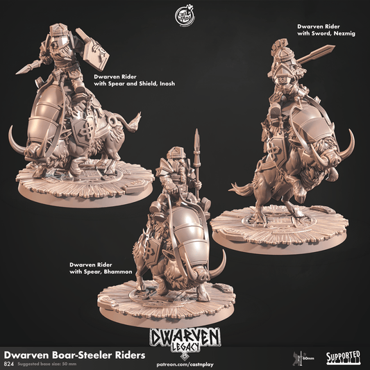 3D Printed Cast n Play Dwarf Boar-Steeler Riders Dwarven Legacy Set 28mm 32mm D&D - 3D Printing Boss 