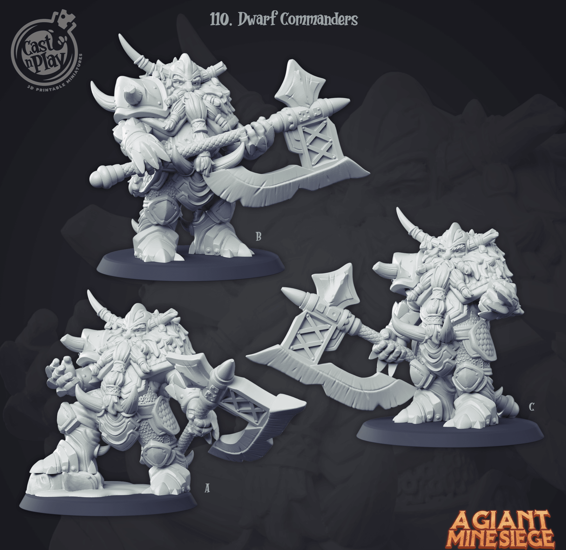 3D Printed Cast n Play Dwarf Commanders Set 28mm 32mm D&D - 3D Printing Boss 