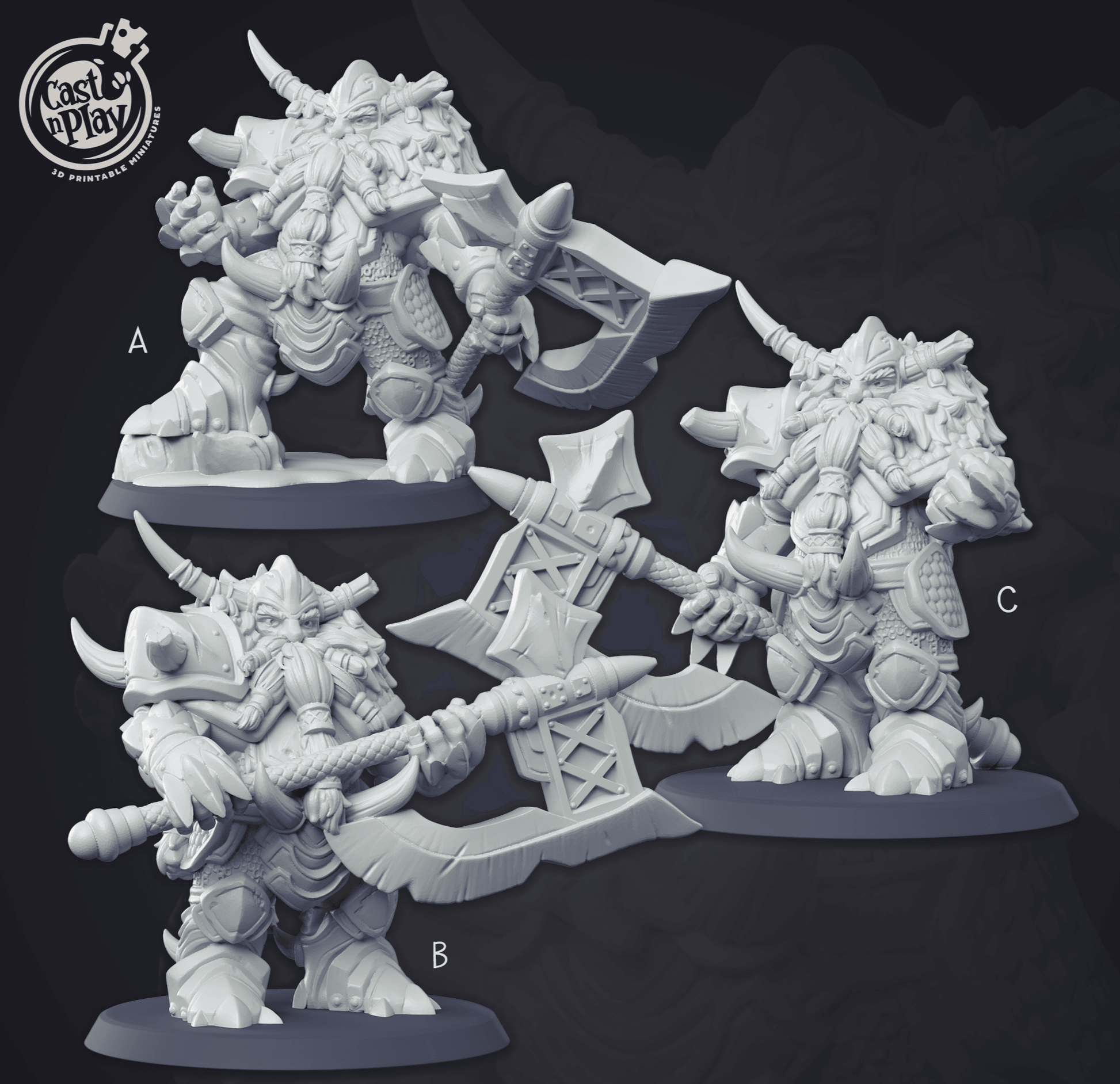 3D Printed Cast n Play - Dwarf Commanders Set 28mm 32mm D&D - 3D Printing Boss 