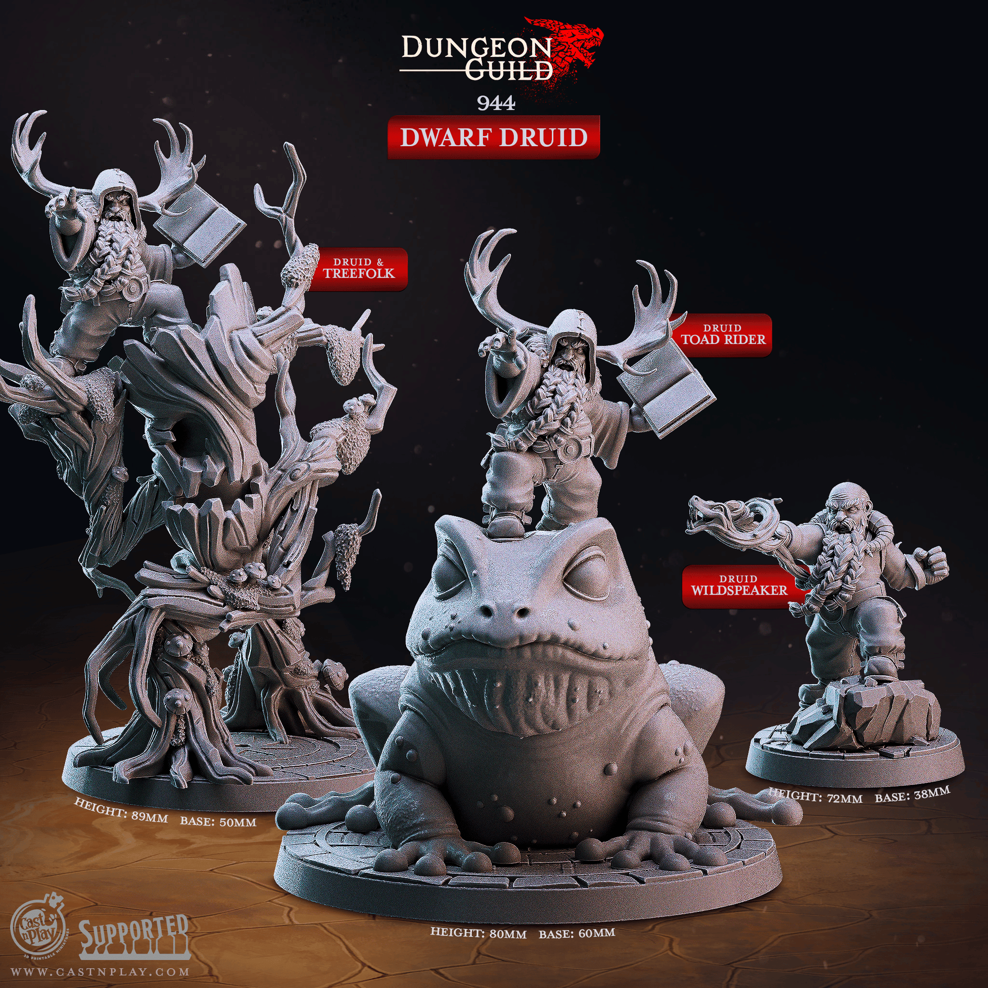 3D Printed Cast n Play Dwarf Druid Dungeon Guild Set 28mm 32mm D&D - 3D Printing Boss 