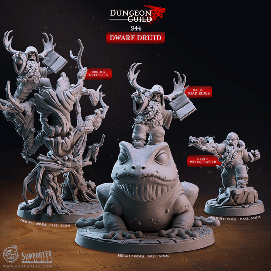 3D Printed Cast n Play Dwarf Druid Dungeon Guild Set 28mm 32mm D&D - 3D Printing Boss 