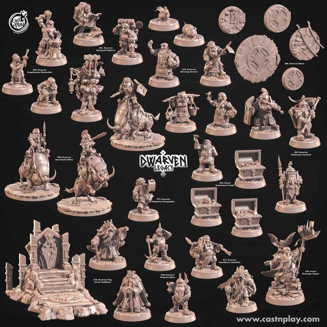 3D Printed Cast n Play Dwarf Gemtreasure Trader Dwarven Legacy Set 28mm 32mm D&D - 3D Printing Boss 
