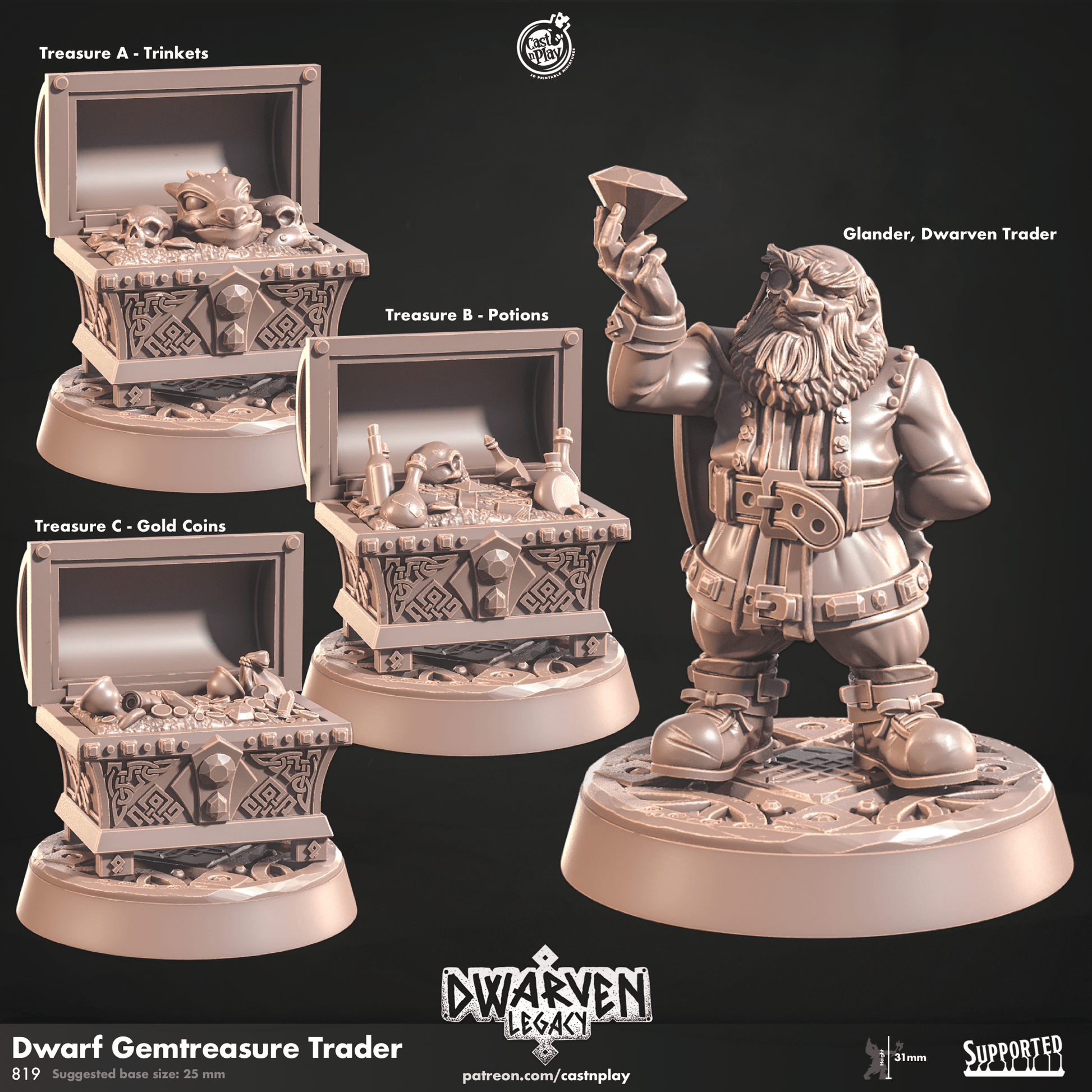 3D Printed Cast n Play Dwarf Gemtreasure Trader Dwarven Legacy Set 28mm 32mm D&D - 3D Printing Boss 