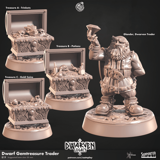 3D Printed Cast n Play Dwarf Gemtreasure Trader Dwarven Legacy Set 28mm 32mm D&D - 3D Printing Boss 