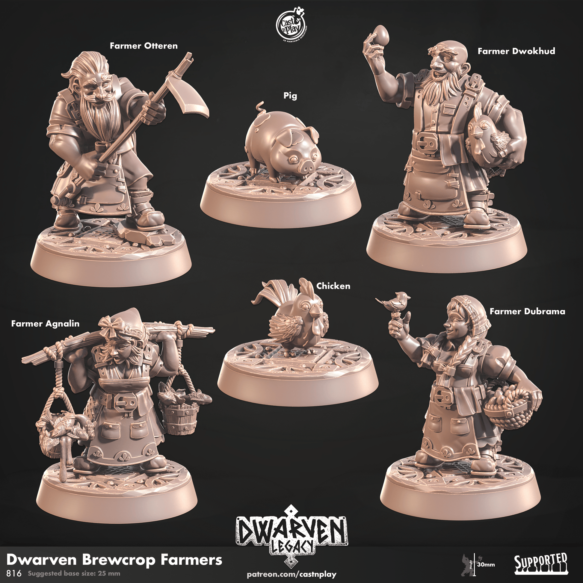 3D Printed Cast n Play Dwarven Brewcrop Farmers Dwarven Legacy Set 28mm 32mm D&D - 3D Printing Boss 