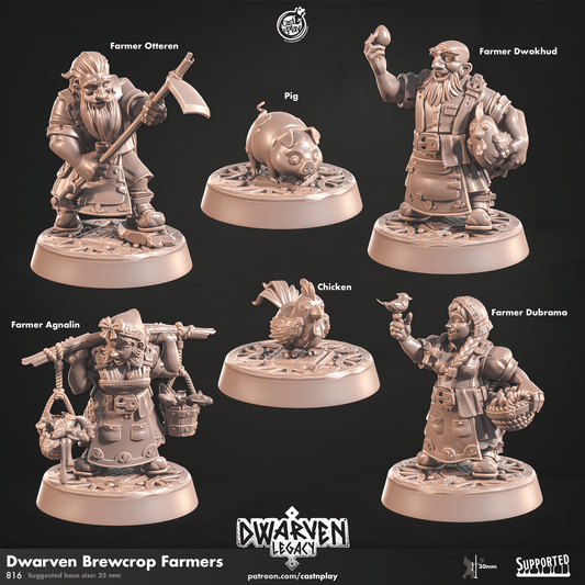 3D Printed Cast n Play Dwarven Brewcrop Farmers Dwarven Legacy Set 28mm 32mm D&D - 3D Printing Boss 