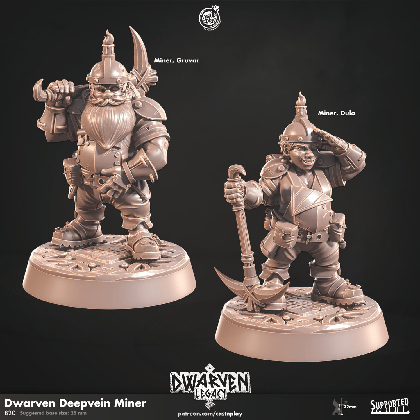 3D Printed Cast n Play Dwarven Deepvein Delver Dwarven Legacy Set 28mm 32mm D&D - 3D Printing Boss 