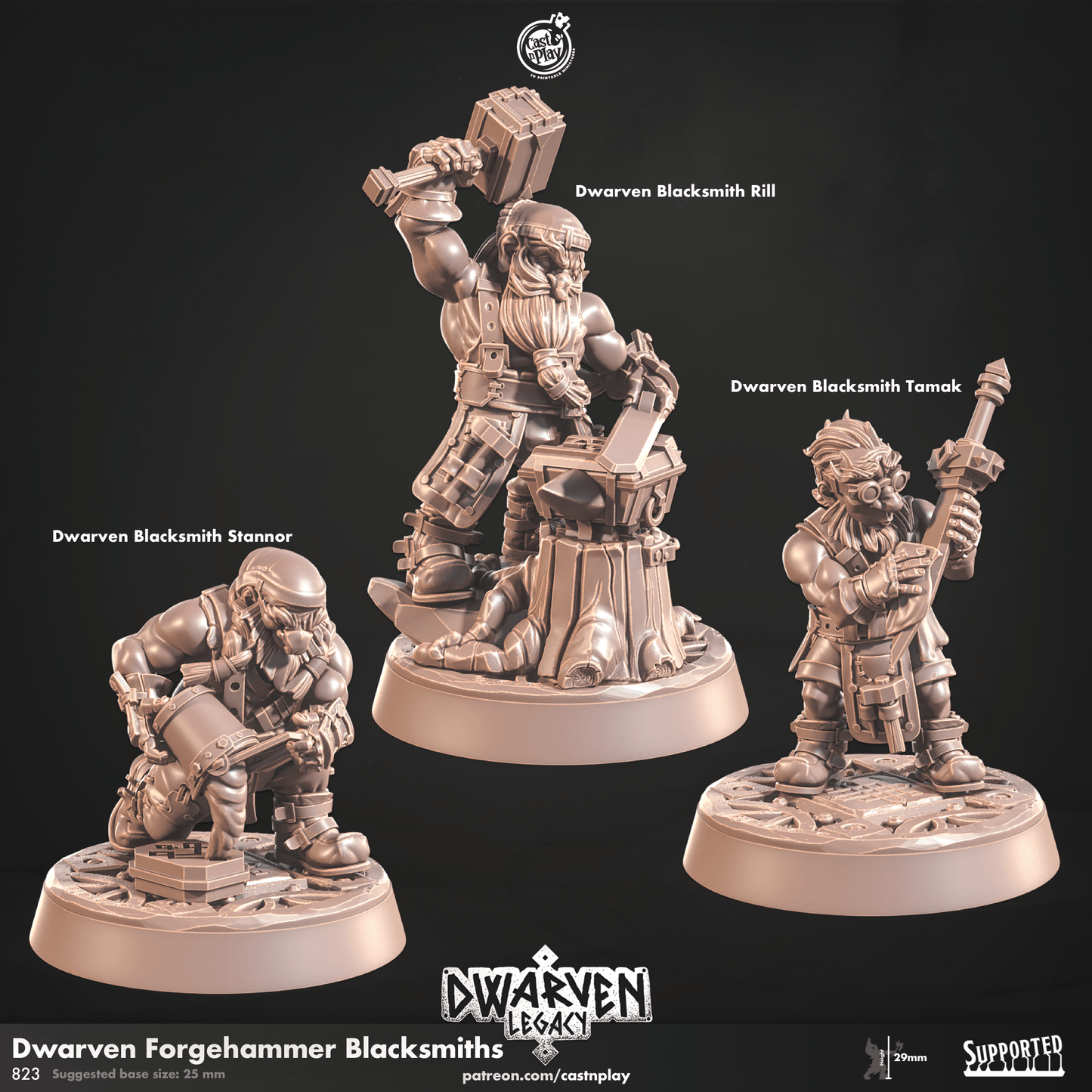 3D Printed Cast n Play Dwarven Forgehammer Blacksmiths Dwarven Legacy Set 28mm 32mm D&D - 3D Printing Boss 
