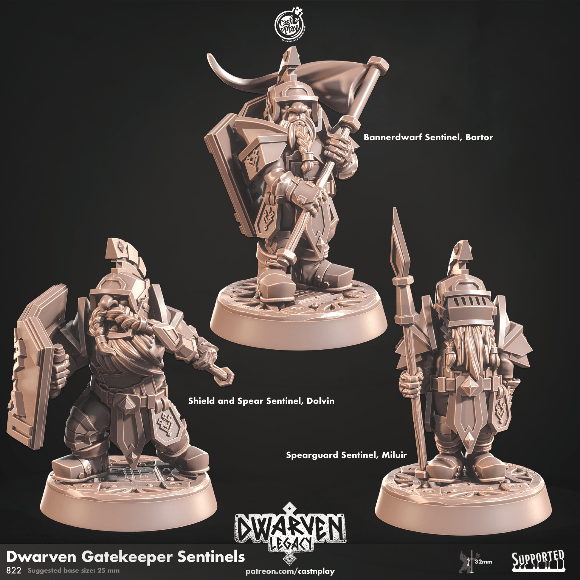 3D Printed Cast n Play Dwarven Gatekeeper Sentinels Dwarven Legacy Set 28mm 32mm D&D - 3D Printing Boss 