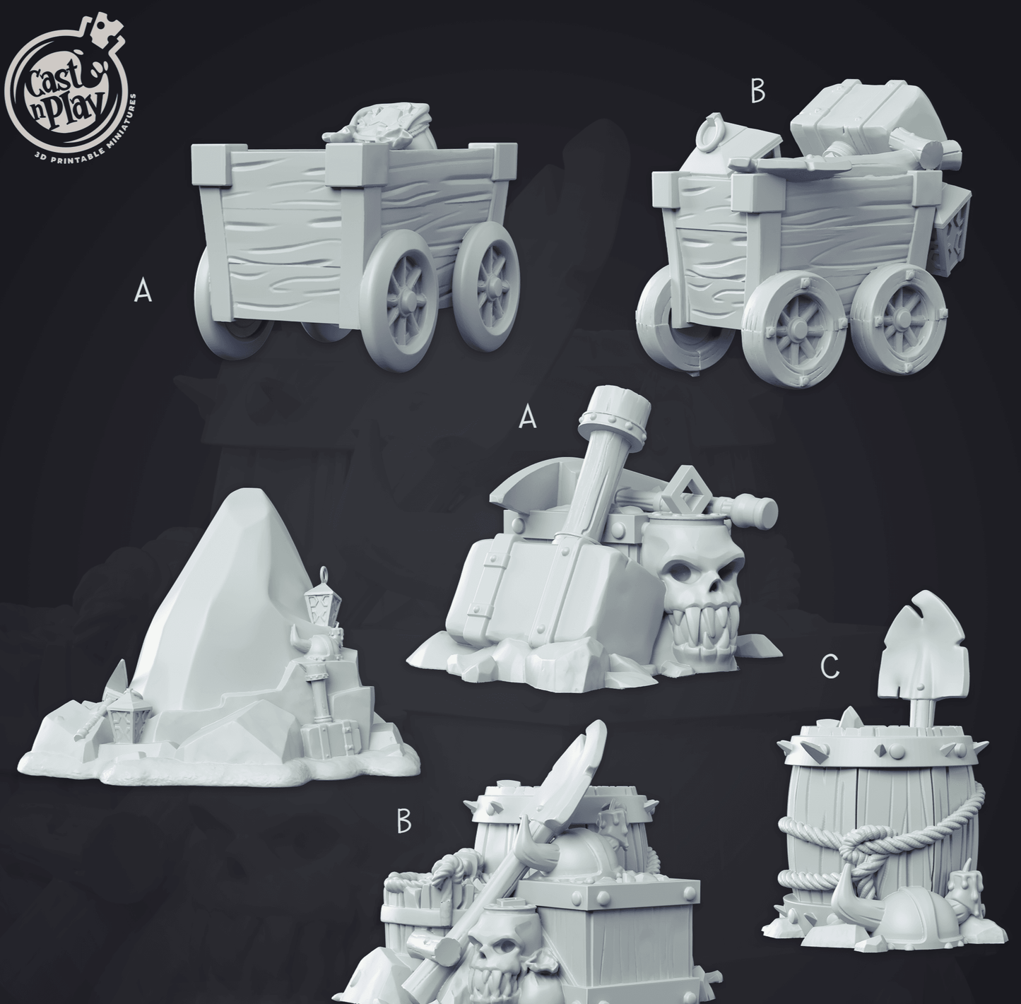 3D Printed Cast n Play - Dwarven Mine Props 28mm 32mm D&D - 3D Printing Boss 