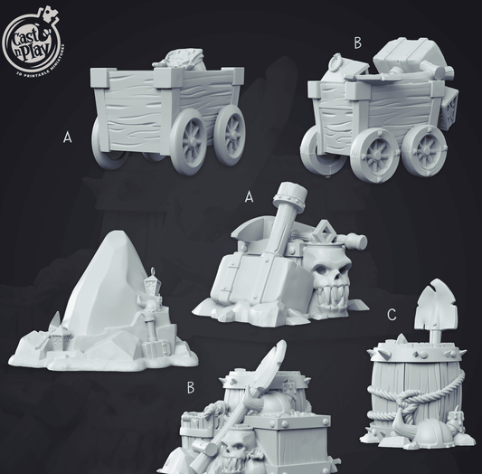 3D Printed Cast n Play - Dwarven Mine Props 28mm 32mm D&D - 3D Printing Boss 
