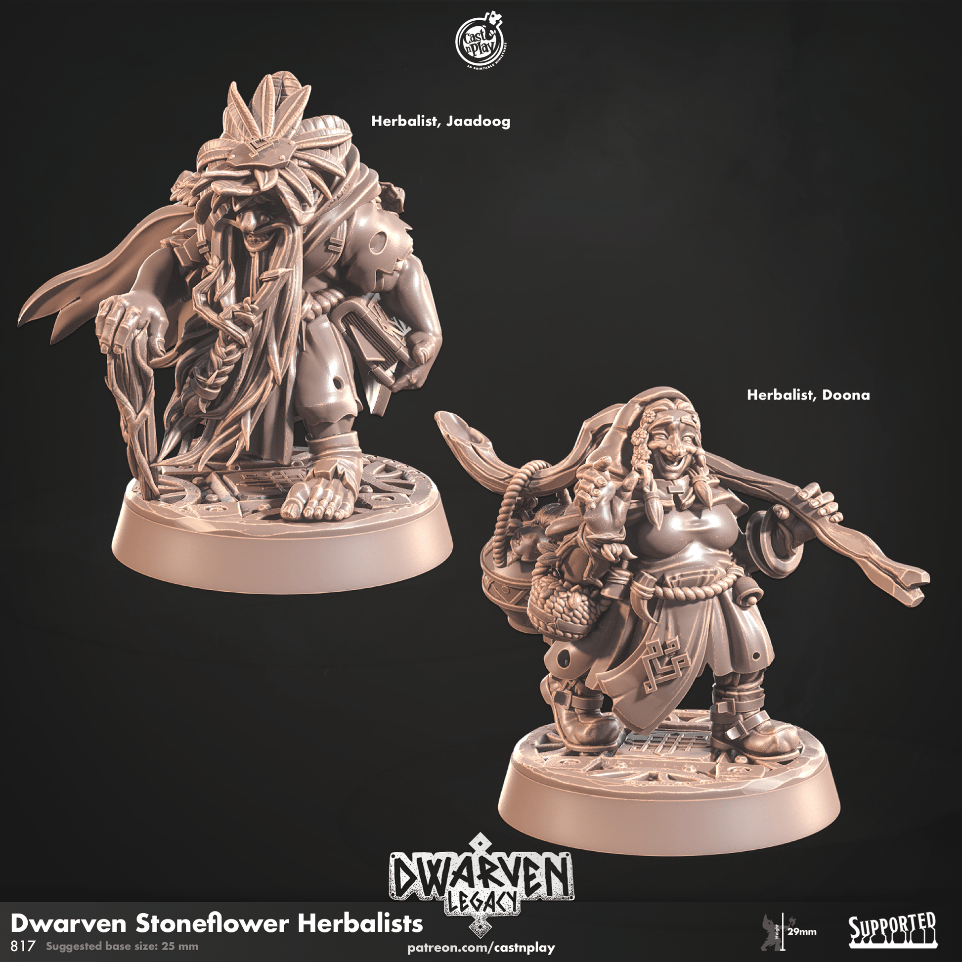 3D Printed Cast n Play Dwarven Stoneflower Herbalist Dwarven Legacy Set 28mm 32mm D&D - 3D Printing Boss 