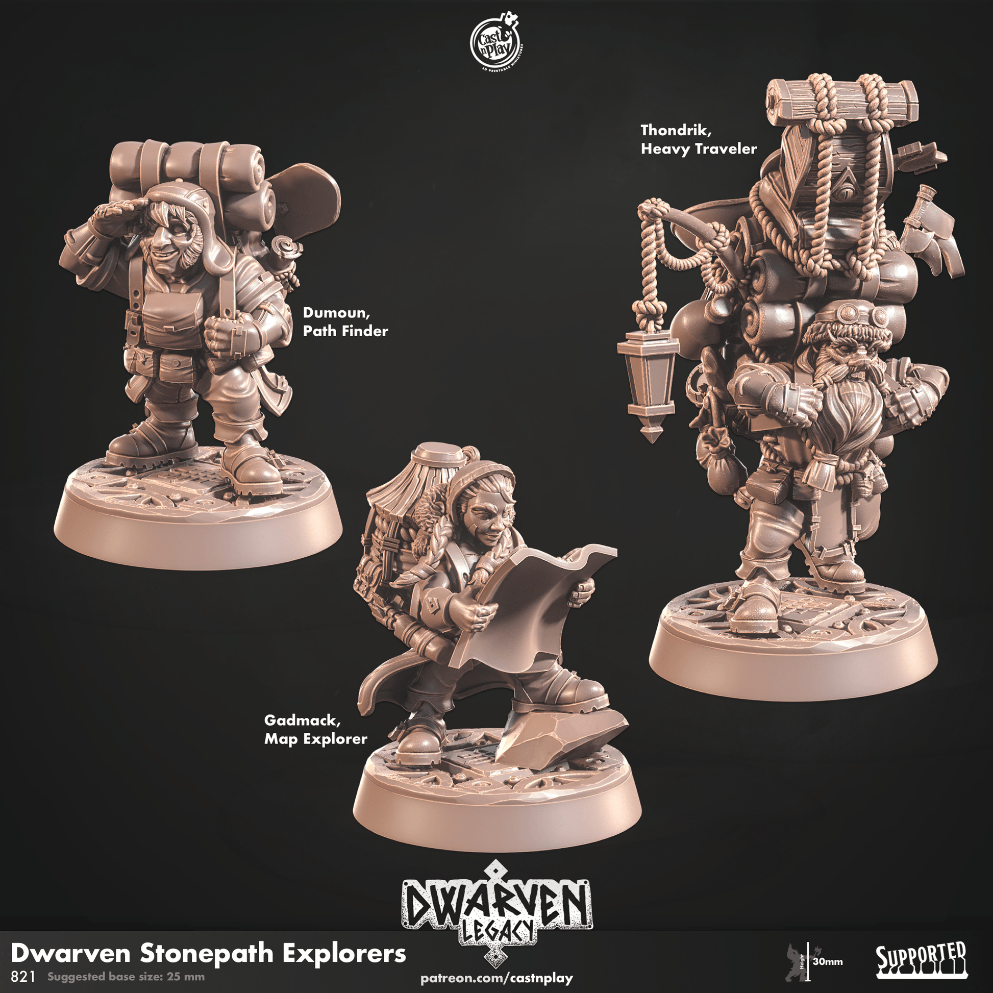 3D Printed Cast n Play Dwarven Stonepath Explorers Dwarven Legacy Set 28mm 32mm D&D - 3D Printing Boss 