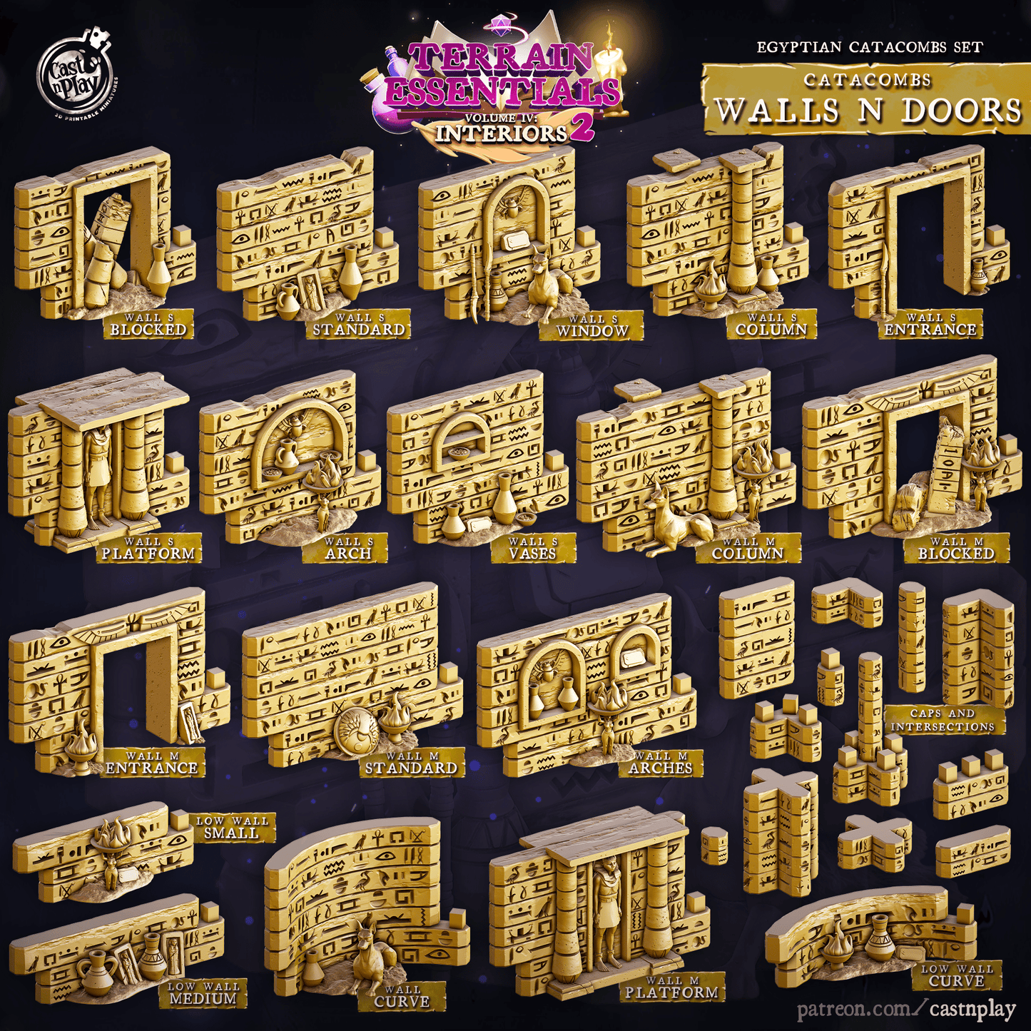 3D Printed Cast n Play Egyptian Catacombs Walls and Doors Set 32mm D&D - 3D Printing Boss 