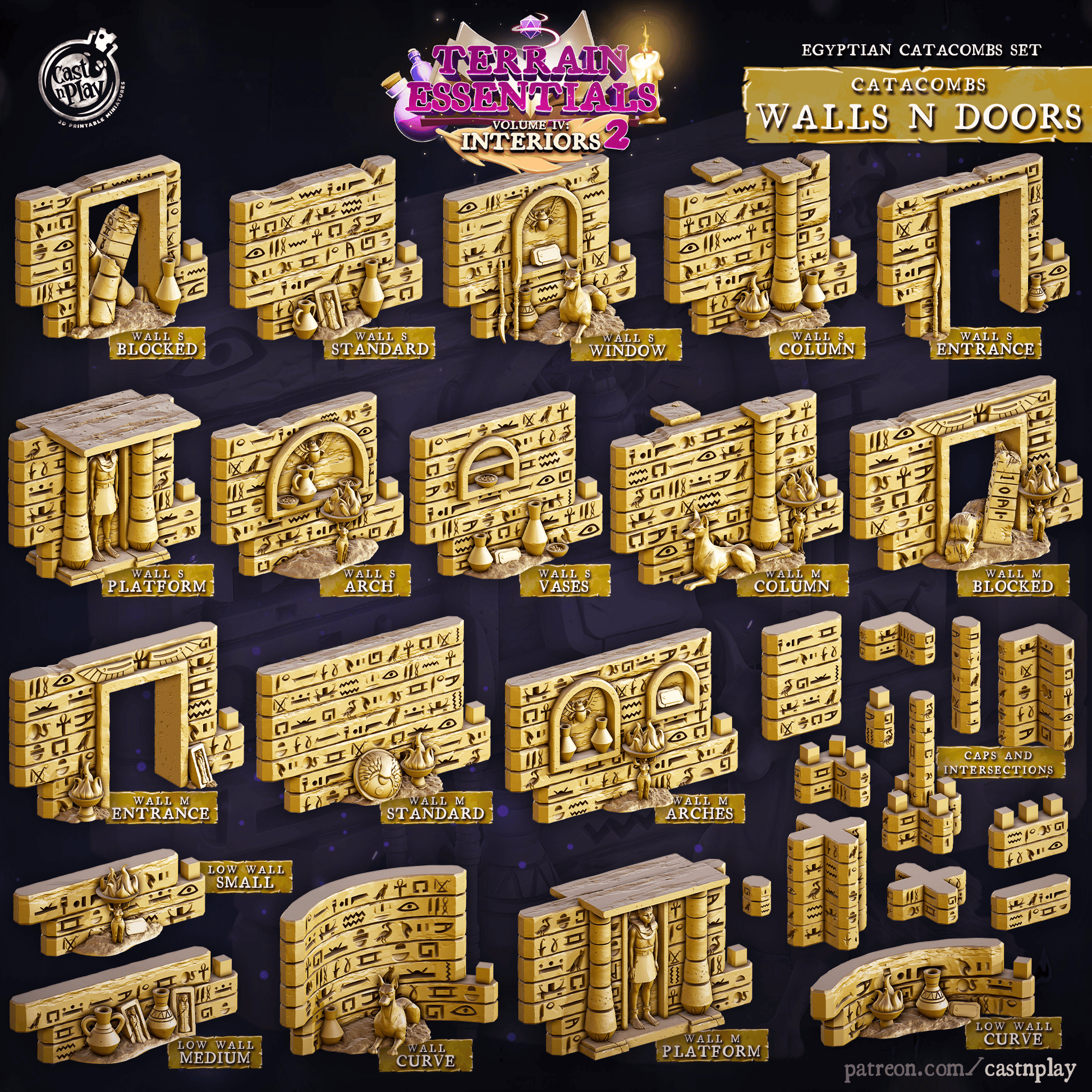 3D Printed Cast n Play Egyptian Catacombs Walls and Doors Set 32mm D&D - 3D Printing Boss 