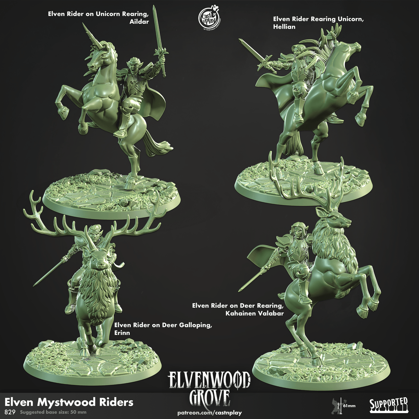 3D Printed Cast n Play Elven Mystwood Riders Elvenwood Grove Set 28mm 32mm D&D - 3D Printing Boss 