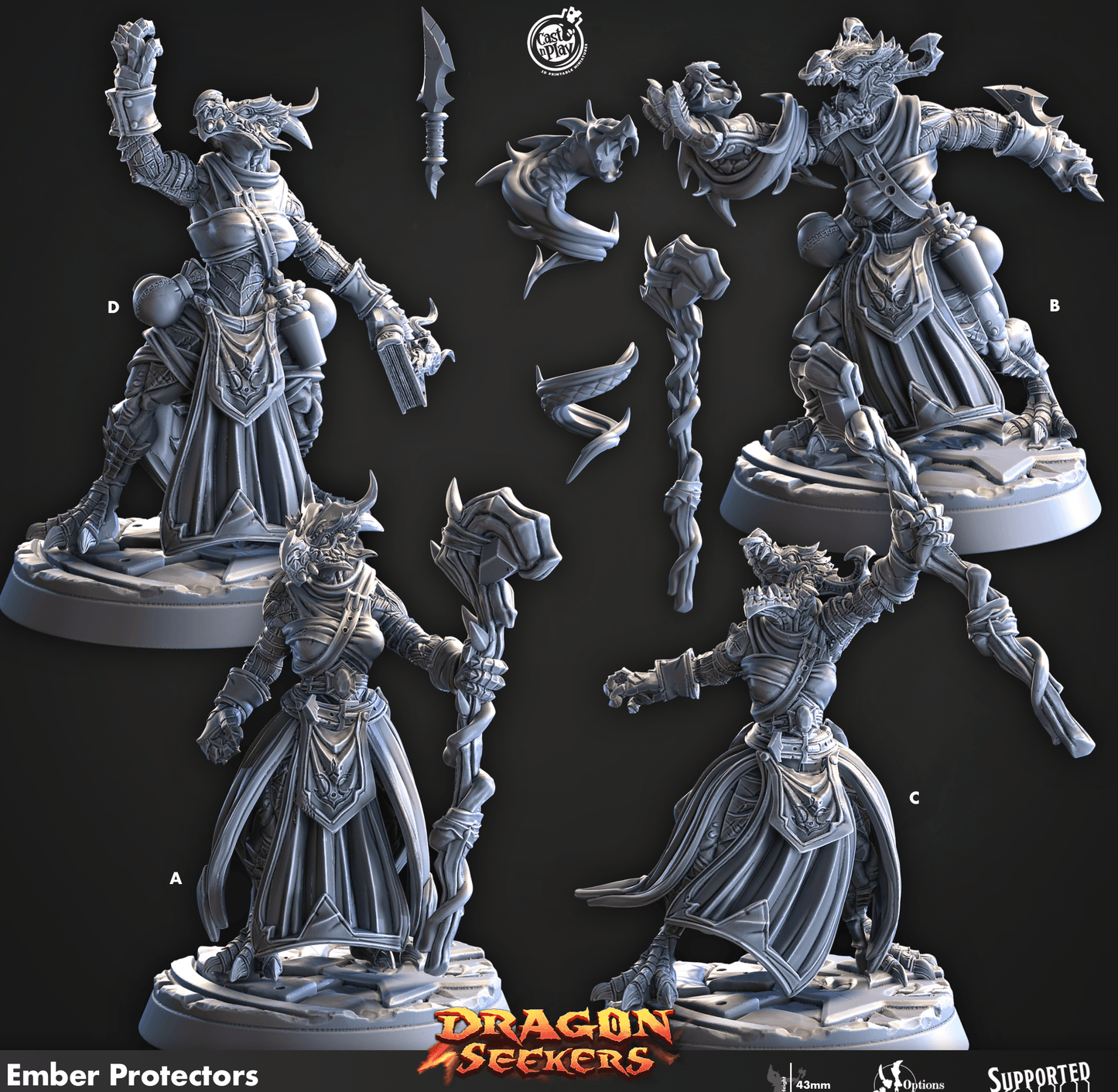 3D Printed Cast n Play Ember Protectors Dragon Seekers 28 32mm D&D - 3D Printing Boss 