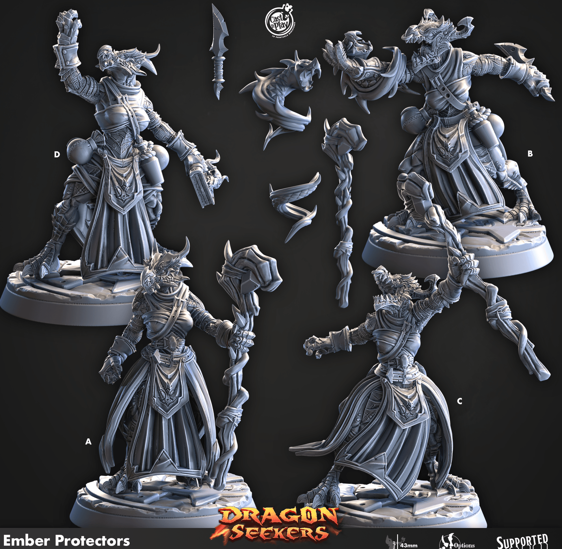 3D Printed Cast n Play Ember Protectors Dragon Seekers 28 32mm D&D - 3D Printing Boss 