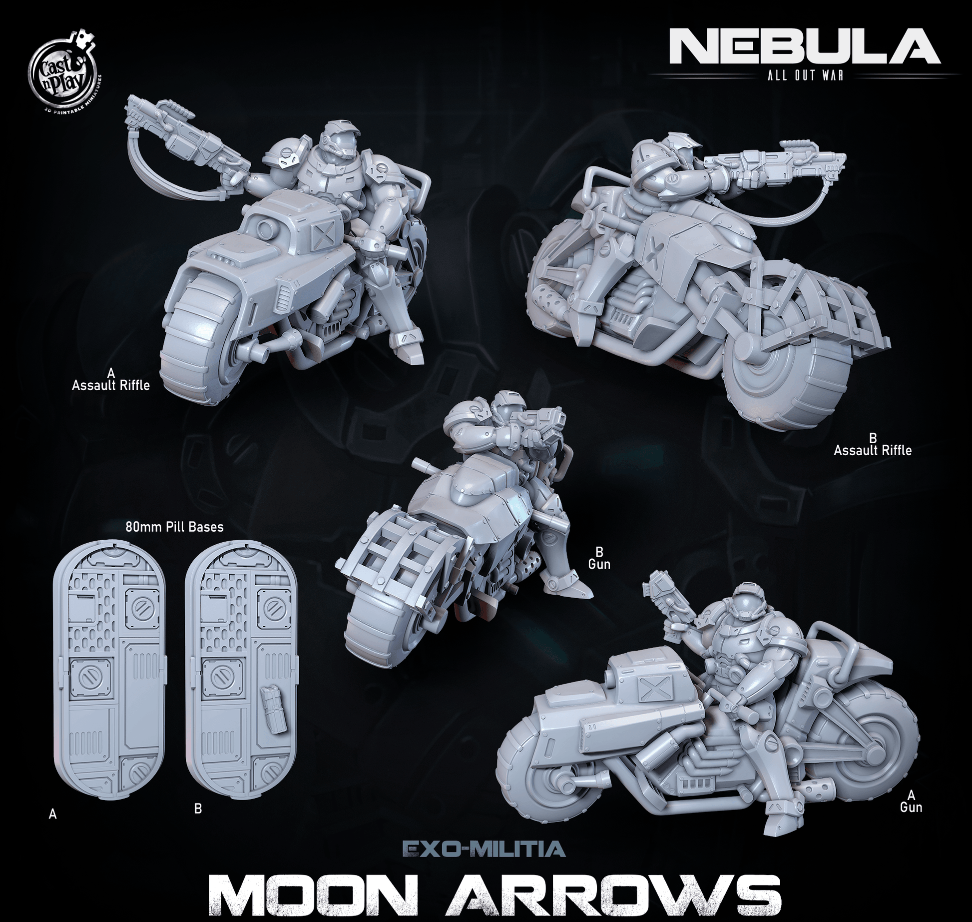 3D Printed Cast n Play Exo Militia Moon Arrows (Bikers) Nebula All Out War 28mm 32mm D&D - 3D Printing Boss 
