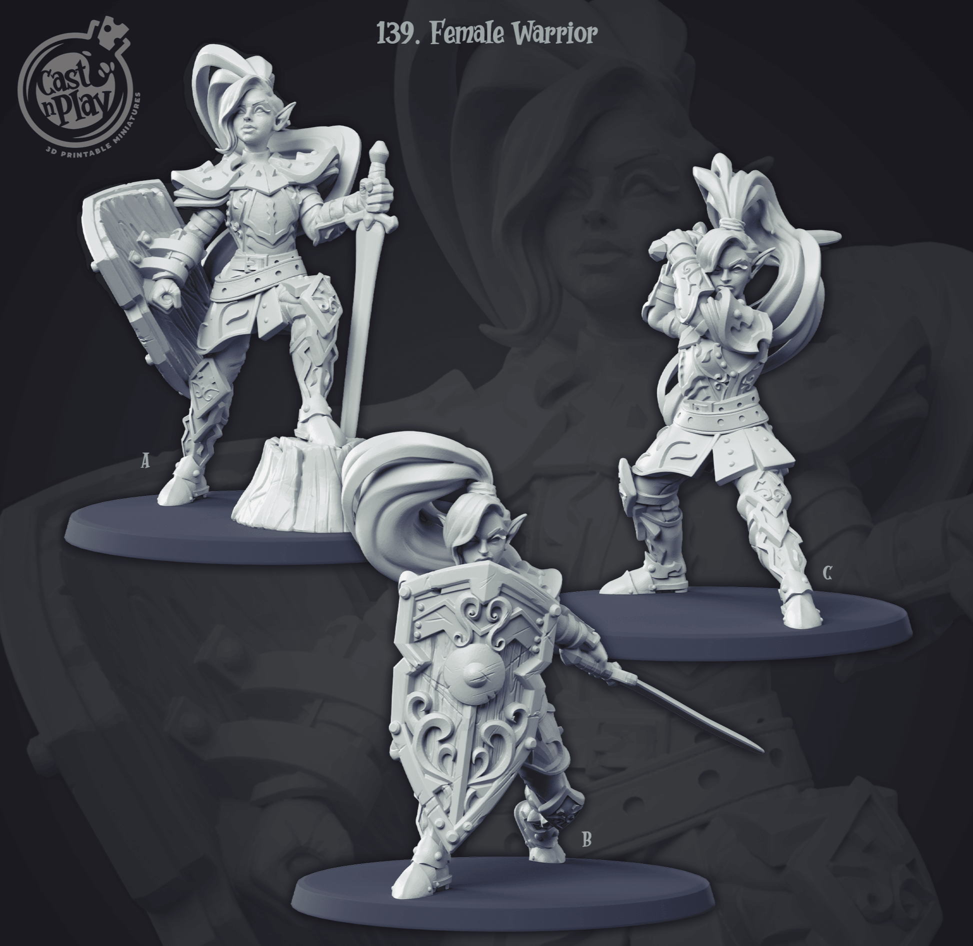 3D Printed Cast n Play Female Warriors 28mm 32mm D&D - 3D Printing Boss 