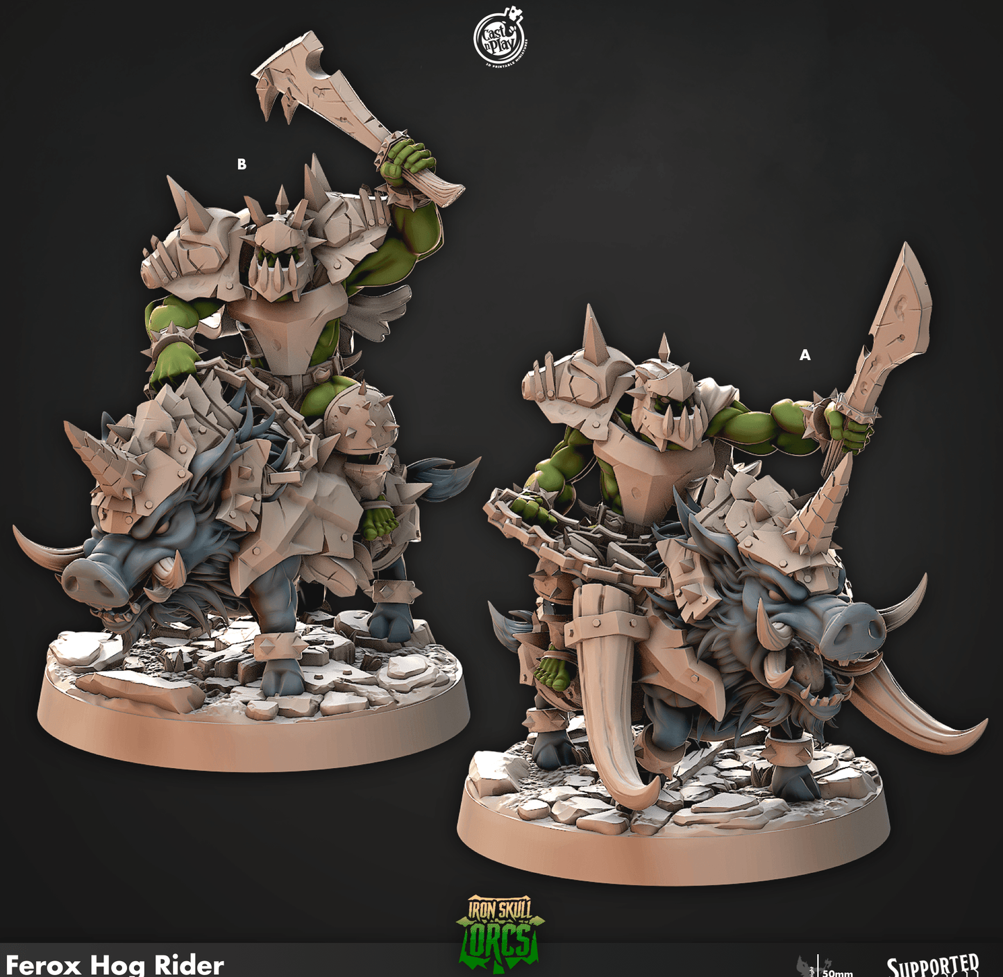 3D Printed Cast n Play Ferox Hog Rider Iron Skull Orcs 28mm 32mm D&D - 3D Printing Boss 