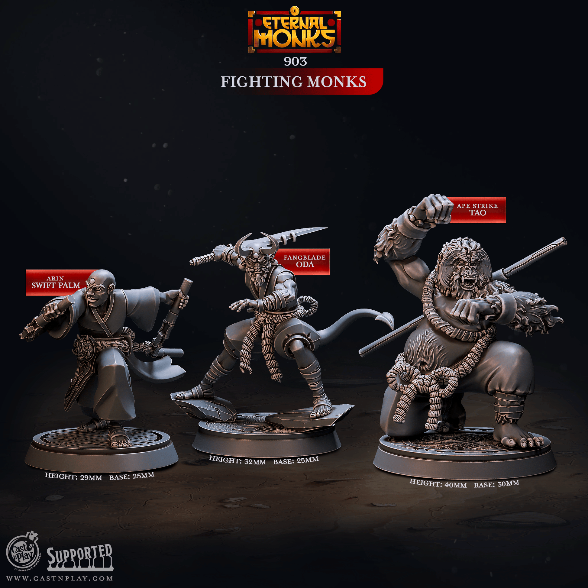 3D Printed Cast n Play Fighting Monks Eternal Monks Set 28mm 32mm D&D - 3D Printing Boss 