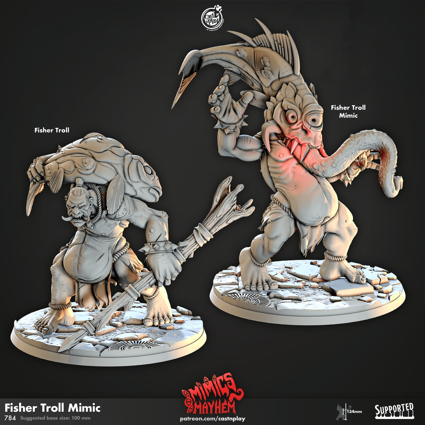 3D Printed Cast n Play Fisher Troll Mimic Mimics Mayhem Set 28mm 32mm D&D - 3D Printing Boss 