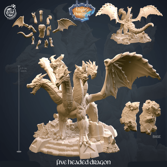 3D Printed Cast n Play Five Headed Dragon Kingdom Of Thamarya 28mm 32mm D&D - 3D Printing Boss 